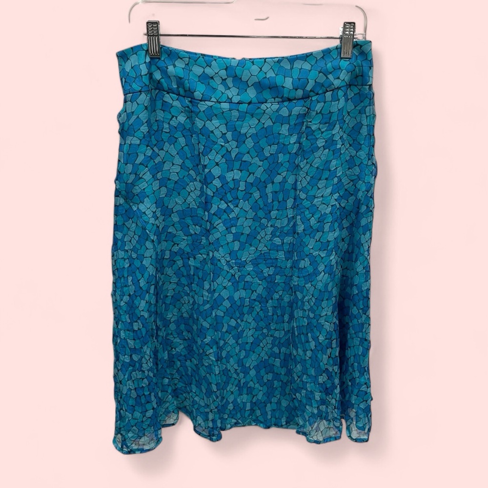 Gorgeous Y2K blue silk tiles mermaid ruffle skirt midi/mini Adrienne Vittadini